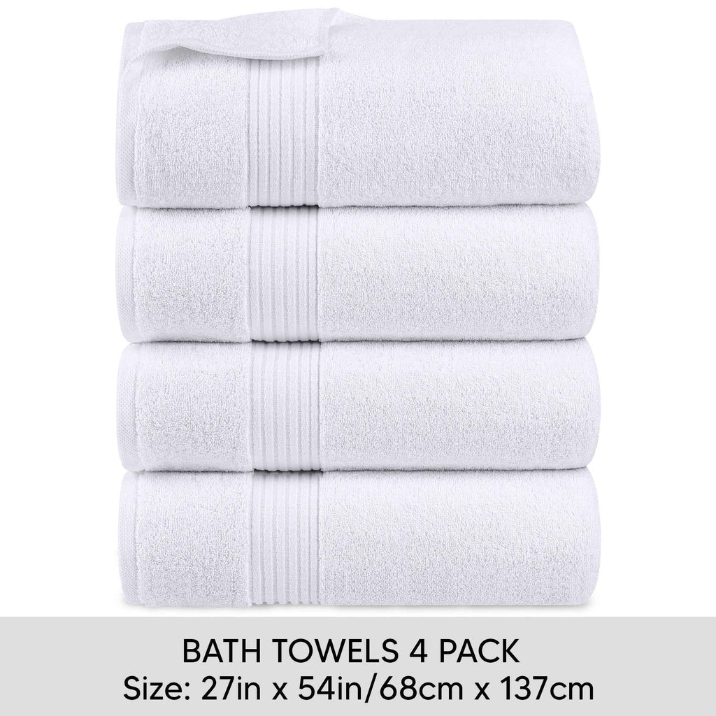 Calibrewise Bath Towels 4 Pack (White) – Quick Dry 100% Cotton Daily Use