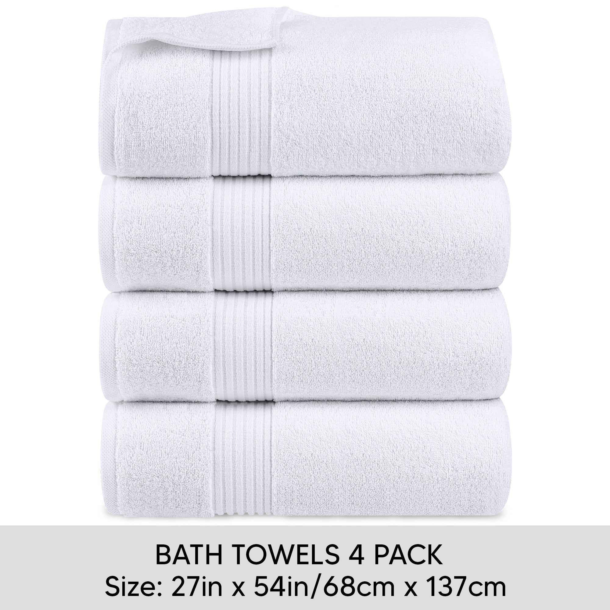 Calibrewise Bath Towels 4 Pack (White) – Quick Dry 100% Cotton Daily Use
