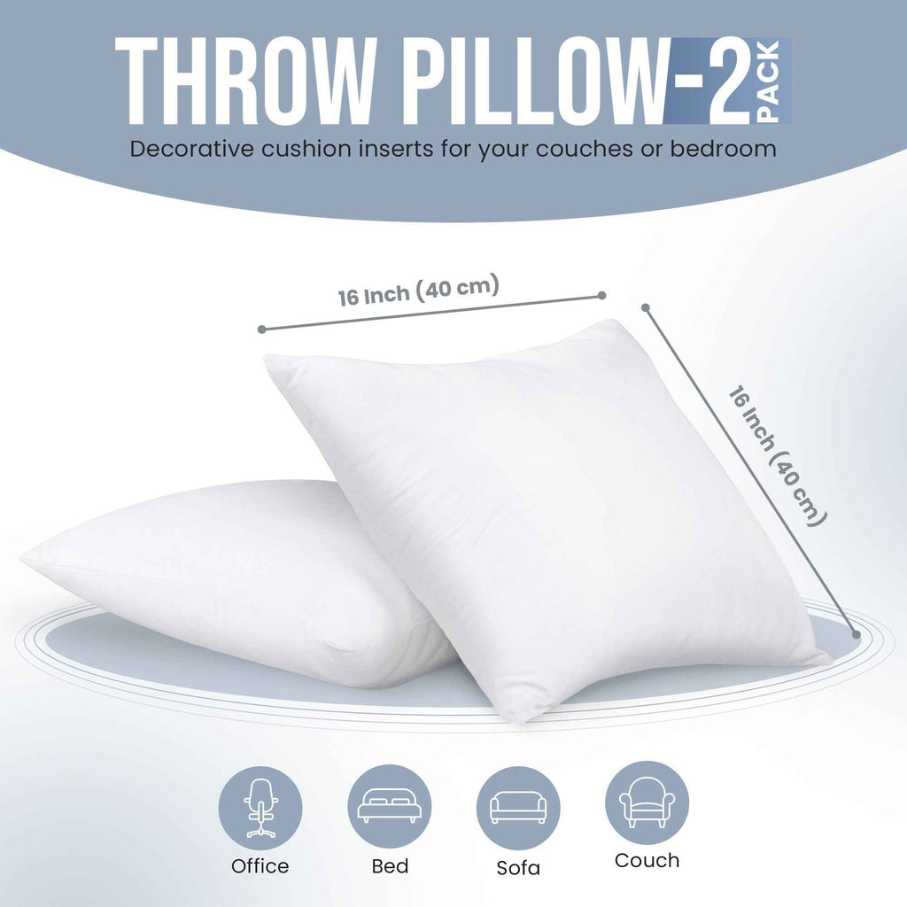 Calibrewise Throw Pillows Insert (Pack of 2, White) - 28 x 28 Inches Bed and Couch Pillows - Indoor Decorative Pillow