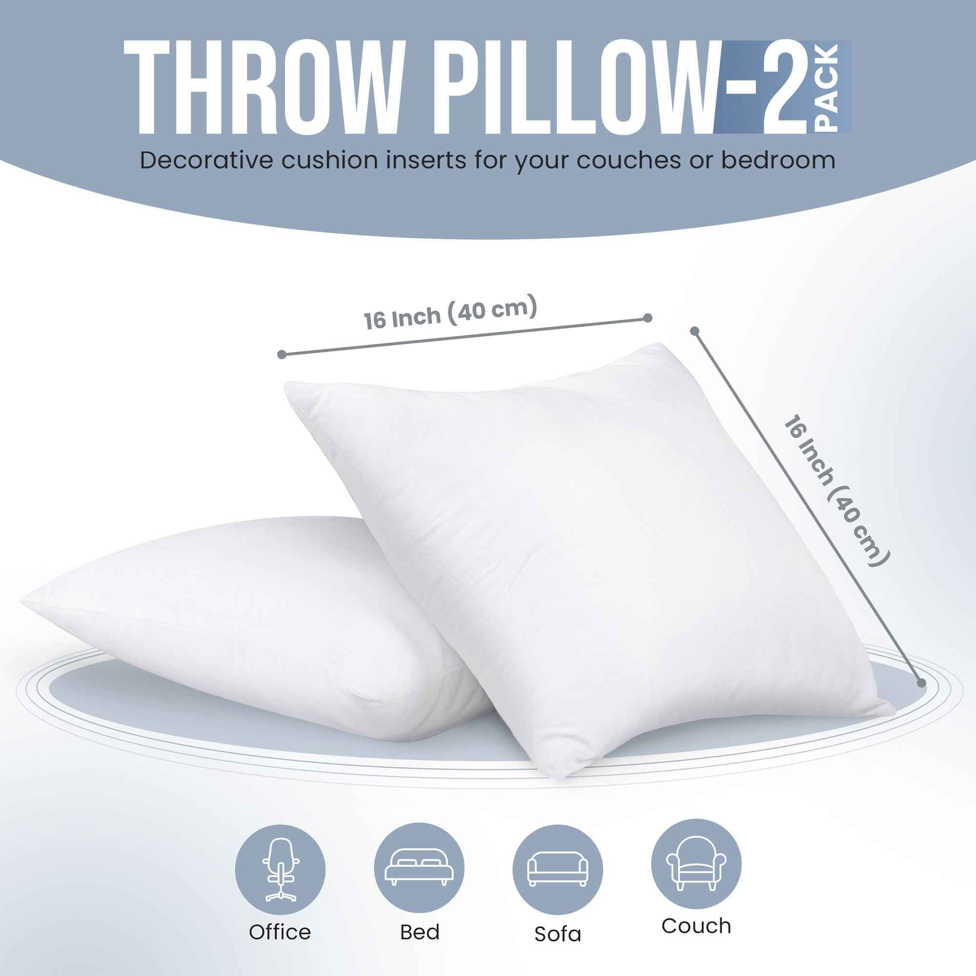 Calibrewise Throw Pillows Insert (Pack of 2, White) - 28 x 28 Inches Bed and Couch Pillows - Indoor Decorative Pillow
