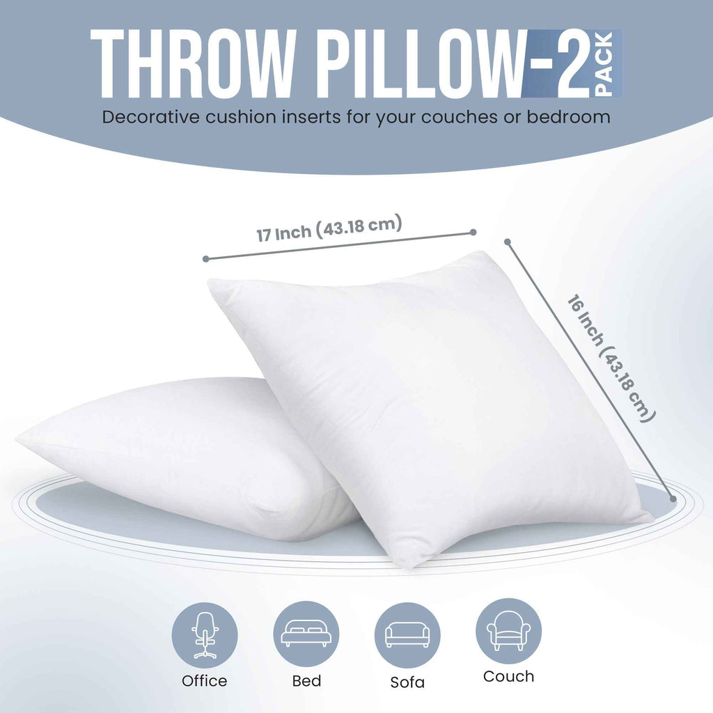 Calibrewise Throw Pillows Insert (Pack of 2, White) - 28 x 28 Inches Bed and Couch Pillows - Indoor Decorative Pillow